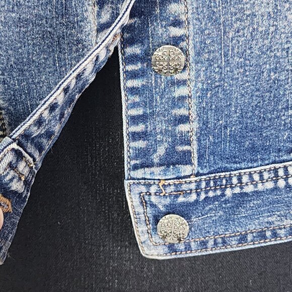 Indigo Thread Denim Button Front Cream Crochet Back Cotton Poly Span Vest Size S - Picture 5 of 16